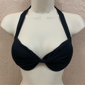 Black Twist Front Tie Neck Hook Back Bikini Top